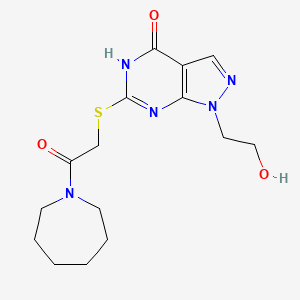 molecular formula C15H21N5O3S B2892801 6-((2-(氮杂环戊烷-1-基)-2-氧代乙基)硫代)-1-(2-羟乙基)-1H-吡唑并[3,4-d]嘧啶-4(5H)-酮 CAS No. 1005308-58-6