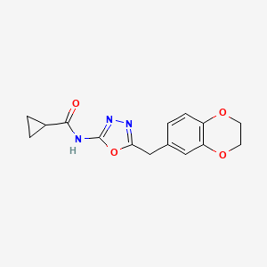 N-(5-((2,3-dihydrobenzo[b][1,4]dioxin-6-yl)methyl)-1,3,4-oxadiazol-2-yl)cyclopropanecarboxamide