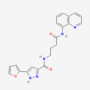 molecular formula C21H19N5O3 B2892818 3-(呋喃-2-基)-N-(4-氧代-4-(喹啉-8-氨基)丁基)-1H-吡唑-5-甲酰胺 CAS No. 1297610-10-6