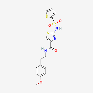 molecular formula C17H17N3O4S3 B2892829 N-(4-甲氧基苯乙基)-2-(噻吩-2-磺酰胺)噻唑-4-甲酰胺 CAS No. 1021030-30-7