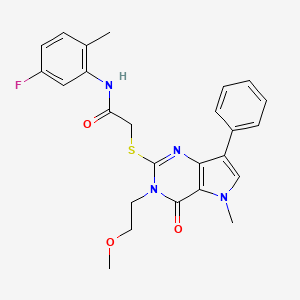 molecular formula C25H25FN4O3S B2892850 N-(5-fluoro-2-methylphenyl)-2-{[3-(2-methoxyethyl)-5-methyl-4-oxo-7-phenyl-3H,4H,5H-pyrrolo[3,2-d]pyrimidin-2-yl]sulfanyl}acetamide CAS No. 1111982-56-9