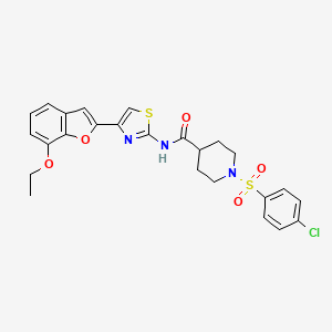 molecular formula C25H24ClN3O5S2 B2892883 1-((4-氯苯基)磺酰基)-N-(4-(7-乙氧基苯并呋喃-2-基)噻唑-2-基)哌啶-4-甲酰胺 CAS No. 921527-76-6