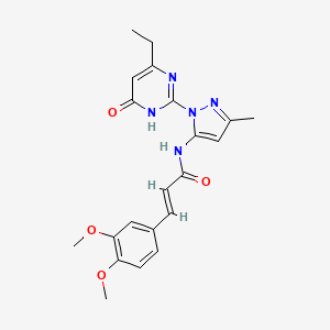 (E)-3-(3,4-dimethoxyphenyl)-N-(1-(4-ethyl-6-oxo-1,6-dihydropyrimidin-2-yl)-3-methyl-1H-pyrazol-5-yl)acrylamide