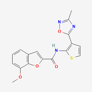 molecular formula C17H13N3O4S B2892903 7-methoxy-N-(3-(3-methyl-1,2,4-oxadiazol-5-yl)thiophen-2-yl)benzofuran-2-carboxamide CAS No. 2034486-19-4