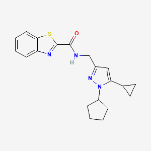 molecular formula C20H22N4OS B2892928 N-((1-环戊基-5-环丙基-1H-吡唑-3-基)甲基)苯并[d]噻唑-2-甲酰胺 CAS No. 1448046-29-4