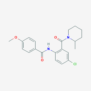 molecular formula C21H23ClN2O3 B289294 N-{4-chloro-2-[(2-methyl-1-piperidinyl)carbonyl]phenyl}-4-methoxybenzamide 