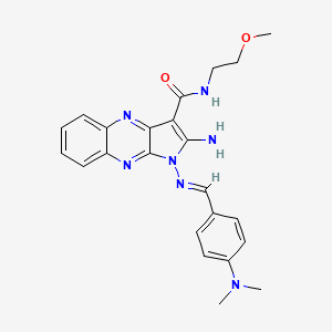 molecular formula C23H25N7O2 B2892940 (E)-2-氨基-1-((4-(二甲氨基)苄叉亚基)氨基)-N-(2-甲氧基乙基)-1H-吡咯并[2,3-b]喹喔啉-3-甲酰胺 CAS No. 799840-33-8