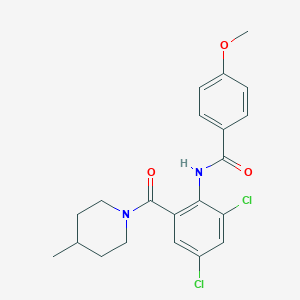 molecular formula C21H22Cl2N2O3 B289295 N-{2,4-dichloro-6-[(4-methyl-1-piperidinyl)carbonyl]phenyl}-4-methoxybenzamide 