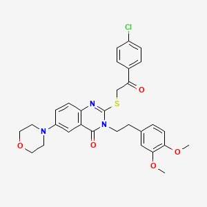 molecular formula C30H30ClN3O5S B2892961 2-((2-(4-chlorophenyl)-2-oxoethyl)thio)-3-(3,4-dimethoxyphenethyl)-6-morpholinoquinazolin-4(3H)-one CAS No. 689761-35-1