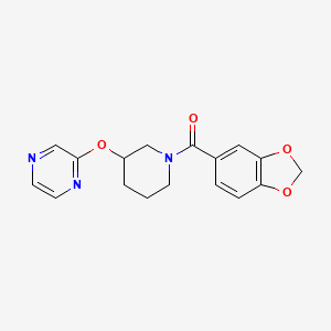molecular formula C17H17N3O4 B2892966 Benzo[d][1,3]dioxol-5-yl(3-(pyrazin-2-yloxy)piperidin-1-yl)methanone CAS No. 2034227-16-0