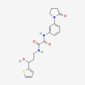 molecular formula C19H21N3O4S B2892984 N1-(3-hydroxy-3-(thiophen-2-yl)propyl)-N2-(3-(2-oxopyrrolidin-1-yl)phenyl)oxalamide CAS No. 1421526-83-1