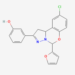 molecular formula C20H15ClN2O3 B2892992 3-(9-chloro-5-(furan-2-yl)-5,10b-dihydro-1H-benzo[e]pyrazolo[1,5-c][1,3]oxazin-2-yl)phenol CAS No. 941895-89-2