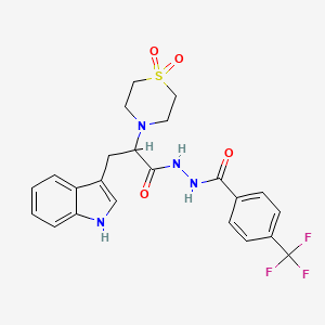 molecular formula C23H23F3N4O4S B2892997 N'-[2-(1,1-dioxo-1,4-thiazinan-4-yl)-3-(1H-indol-3-yl)propanoyl]-4-(trifluoromethyl)benzohydrazide CAS No. 478040-74-3