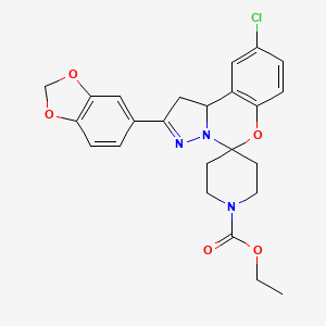 molecular formula C24H24ClN3O5 B2892999 Ethyl 2-(benzo[d][1,3]dioxol-5-yl)-9-chloro-1,10b-dihydrospiro[benzo[e]pyrazolo[1,5-c][1,3]oxazine-5,4'-piperidine]-1'-carboxylate CAS No. 899727-49-2