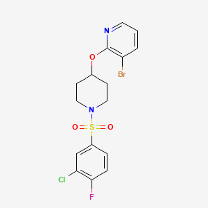 molecular formula C16H15BrClFN2O3S B2893002 3-Bromo-2-((1-((3-chloro-4-fluorophenyl)sulfonyl)piperidin-4-yl)oxy)pyridine CAS No. 1448063-11-3