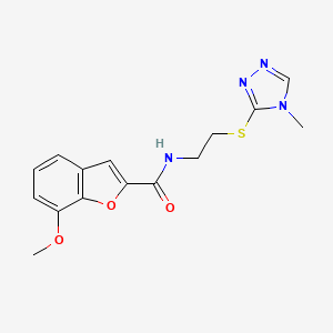 molecular formula C15H16N4O3S B2893016 7-methoxy-N-(2-((4-methyl-4H-1,2,4-triazol-3-yl)thio)ethyl)benzofuran-2-carboxamide CAS No. 1206988-45-5
