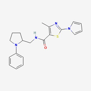 molecular formula C20H22N4OS B2893021 4-甲基-N-((1-苯基吡咯烷-2-基)甲基)-2-(1H-吡咯-1-基)噻唑-5-甲酰胺 CAS No. 1797319-85-7