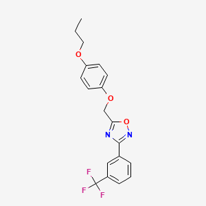 molecular formula C19H17F3N2O3 B2893022 5-[(4-Propoxyphenoxy)methyl]-3-[3-(trifluoromethyl)phenyl]-1,2,4-oxadiazole CAS No. 860784-36-7