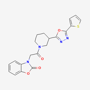 molecular formula C20H18N4O4S B2893025 3-(2-oxo-2-(3-(5-(thiophen-2-yl)-1,3,4-oxadiazol-2-yl)piperidin-1-yl)ethyl)benzo[d]oxazol-2(3H)-one CAS No. 1226433-82-4