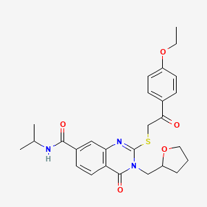 molecular formula C27H31N3O5S B2893026 2-{[2-(4-ethoxyphenyl)-2-oxoethyl]thio}-N-isopropyl-4-oxo-3-(tetrahydrofuran-2-ylmethyl)-3,4-dihydroquinazoline-7-carboxamide CAS No. 1207660-07-8