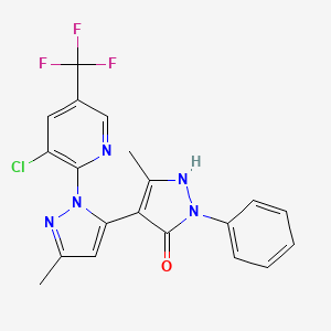 molecular formula C20H15ClF3N5O B2893029 Bi-5-(1-(3-Chloro-5-(trifluoromethyl)pyrid-2-yl)-3-methyl-1H-pyrazole)-4'-(1-phenyl-1H-5-pyrazolol) CAS No. 318951-76-7