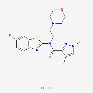molecular formula C19H23ClFN5O2S B2893038 N-(6-fluorobenzo[d]thiazol-2-yl)-1,4-dimethyl-N-(2-morpholinoethyl)-1H-pyrazole-3-carboxamide hydrochloride CAS No. 1351590-52-7