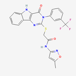 molecular formula C23H16F3N5O3S B2893112 N-(5-methyl-1,2-oxazol-3-yl)-2-[[4-oxo-3-[3-(trifluoromethyl)phenyl]-5H-pyrimido[5,4-b]indol-2-yl]sulfanyl]acetamide CAS No. 536716-06-0