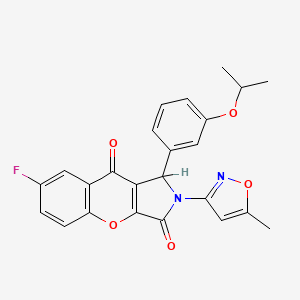 molecular formula C24H19FN2O5 B2893113 7-Fluoro-1-(3-isopropoxyphenyl)-2-(5-methyl-3-isoxazolyl)-1,2-dihydrochromeno[2,3-c]pyrrole-3,9-dione CAS No. 874396-41-5