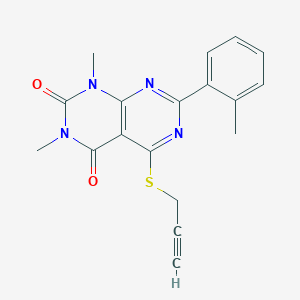 molecular formula C18H16N4O2S B2893118 1,3-二甲基-7-(2-甲苯基)-5-丙-2-炔基硫代嘧啶并[4,5-d]嘧啶-2,4-二酮 CAS No. 893920-49-5