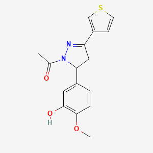 1-(5-(3-hydroxy-4-methoxyphenyl)-3-(thiophen-3-yl)-4,5-dihydro-1H-pyrazol-1-yl)ethanone