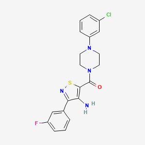molecular formula C20H18ClFN4OS B2893124 (4-氨基-3-(3-氟苯基)异噻唑-5-基)(4-(3-氯苯基)哌嗪-1-基)甲酮 CAS No. 1286696-15-8