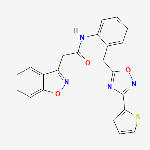 molecular formula C22H16N4O3S B2893134 2-(benzo[d]isoxazol-3-yl)-N-(2-((3-(thiophen-2-yl)-1,2,4-oxadiazol-5-yl)methyl)phenyl)acetamide CAS No. 1796970-07-4