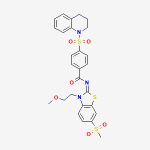 molecular formula C27H27N3O6S3 B2893135 4-(3,4-dihydro-2H-quinolin-1-ylsulfonyl)-N-[3-(2-methoxyethyl)-6-methylsulfonyl-1,3-benzothiazol-2-ylidene]benzamide CAS No. 864977-16-2