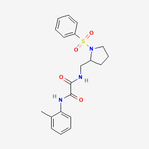 molecular formula C20H23N3O4S B2893174 N1-((1-(苯磺酰基)吡咯烷-2-基)甲基)-N2-(邻甲苯基)草酰胺 CAS No. 896270-17-0