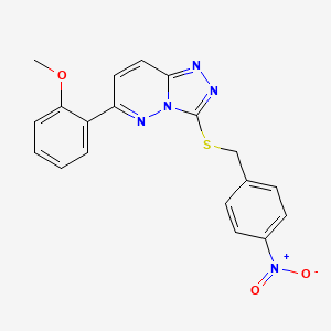 molecular formula C19H15N5O3S B2893181 6-(2-Methoxyphenyl)-3-((4-nitrobenzyl)thio)-[1,2,4]triazolo[4,3-b]pyridazine CAS No. 891127-94-9