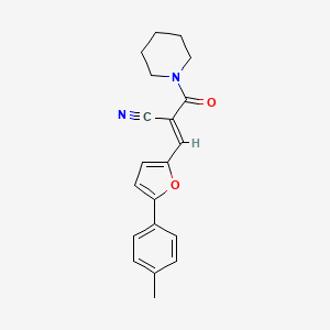 molecular formula C20H20N2O2 B2893188 (E)-2-(piperidine-1-carbonyl)-3-(5-(p-tolyl)furan-2-yl)acrylonitrile CAS No. 324539-52-8