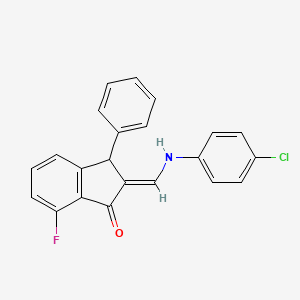 molecular formula C22H15ClFNO B2893189 (2E)-2-[(4-氯苯基)氨基]亚甲基-7-氟-3-苯基-2,3-二氢-1H-茚满-1-酮 CAS No. 321430-66-4