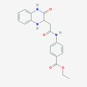 molecular formula C19H19N3O4 B2893213 Ethyl 4-[2-(3-oxo-1,2,4-trihydroquinoxalin-2-yl)acetylamino]benzoate CAS No. 474257-44-8