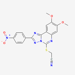 molecular formula C19H14N6O4S B2893218 {[8,9-Dimethoxy-2-(4-nitrophenyl)[1,2,4]triazolo[1,5-c]quinazolin-5-yl]thio}acetonitrile CAS No. 902594-02-9
