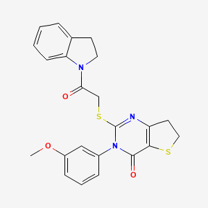 molecular formula C23H21N3O3S2 B2893220 2-((2-(indolin-1-yl)-2-oxoethyl)thio)-3-(3-methoxyphenyl)-6,7-dihydrothieno[3,2-d]pyrimidin-4(3H)-one CAS No. 877654-84-7
