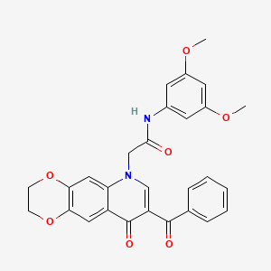 molecular formula C28H24N2O7 B2893222 2-{8-benzoyl-9-oxo-2H,3H,6H,9H-[1,4]dioxino[2,3-g]quinolin-6-yl}-N-(3,5-dimethoxyphenyl)acetamide CAS No. 866348-64-3