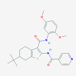 molecular formula C27H31N3O4S B289323 N-{6-tert-butyl-3-[(2,5-dimethoxyanilino)carbonyl]-4,5,6,7-tetrahydro-1-benzothien-2-yl}isonicotinamide 