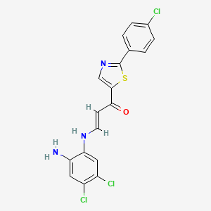 molecular formula C18H12Cl3N3OS B2893249 3-[(2-Amino-4,5-dichlorophenyl)amino]-1-[2-(4-chlorophenyl)-1,3-thiazol-5-yl]prop-2-en-1-one CAS No. 1211931-03-1