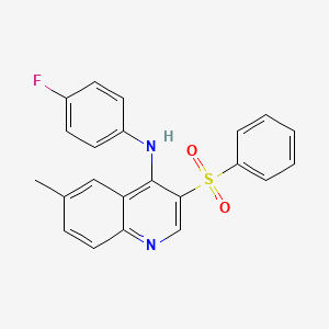 molecular formula C22H17FN2O2S B2893260 N-(4-氟苯基)-6-甲基-3-(苯磺酰基)喹啉-4-胺 CAS No. 895650-88-1