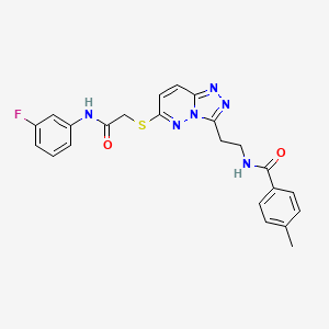 molecular formula C23H21FN6O2S B2893277 N-(2-(6-((2-((3-fluorophenyl)amino)-2-oxoethyl)thio)-[1,2,4]triazolo[4,3-b]pyridazin-3-yl)ethyl)-4-methylbenzamide CAS No. 872994-69-9