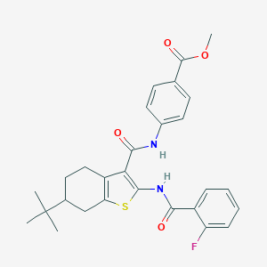 molecular formula C28H29FN2O4S B289328 Methyl 4-{[(6-tert-butyl-2-{[(2-fluorophenyl)carbonyl]amino}-4,5,6,7-tetrahydro-1-benzothiophen-3-yl)carbonyl]amino}benzoate 