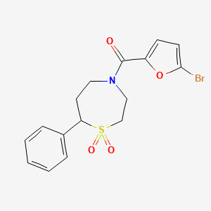 molecular formula C16H16BrNO4S B2893282 (5-Bromofuran-2-yl)(1,1-dioxido-7-phenyl-1,4-thiazepan-4-yl)methanone CAS No. 2034309-23-2