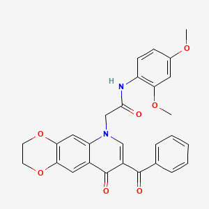 molecular formula C28H24N2O7 B2893285 2-(8-benzoyl-9-oxo-2,3-dihydro-[1,4]dioxino[2,3-g]quinolin-6-yl)-N-(2,4-dimethoxyphenyl)acetamide CAS No. 866348-70-1