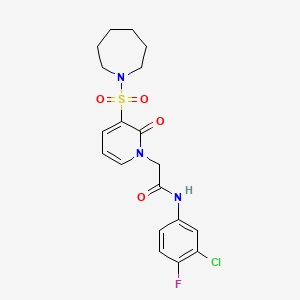 molecular formula C19H21ClFN3O4S B2893287 2-(3-(azepan-1-ylsulfonyl)-2-oxopyridin-1(2H)-yl)-N-(3-chloro-4-fluorophenyl)acetamide CAS No. 1251616-87-1