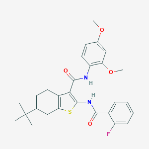 molecular formula C28H31FN2O4S B289329 6-tert-butyl-N-(2,4-dimethoxyphenyl)-2-[(2-fluorobenzoyl)amino]-4,5,6,7-tetrahydro-1-benzothiophene-3-carboxamide 